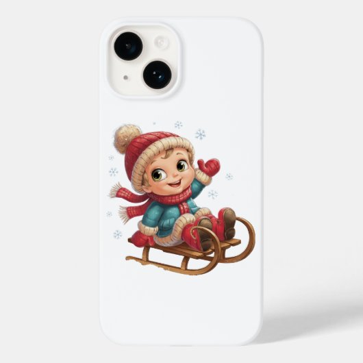 Kerstslee Ride met Schattig Winterkind Case-Mate iPhone Case (Achterkant)
