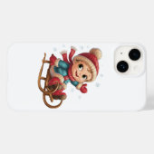 Kerstslee Ride met Schattig Winterkind Case-Mate iPhone Case (Achterkant (horizontaal))