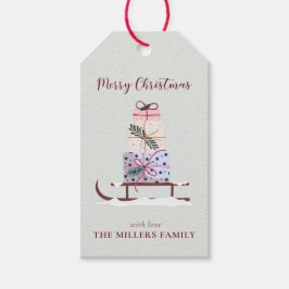 Kerstslee vol met cadeaus, lichtgroen cadeaulabel