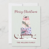 Kerstslee vol met cadeaus, lichtgroen feestdagenkaart (Voorkant)