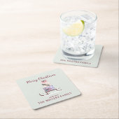 Kerstslee vol met cadeaus, lichtgroen kartonnen onderzetters (Insitu)