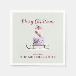 Kerstslee vol met cadeaus, lichtgroen servet