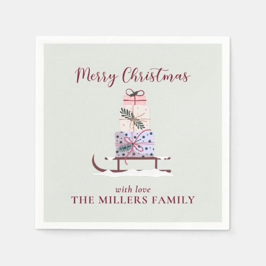 Kerstslee vol met cadeaus, lichtgroen servet (Voorkant)