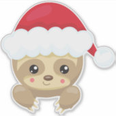 Kerstsleuf, Cute Sloth, Santa Hat, Kerstmis Sticker (Voorkant)