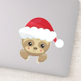 Kerstsleuf, Cute Sloth, Santa Hat, Kerstmis Sticker