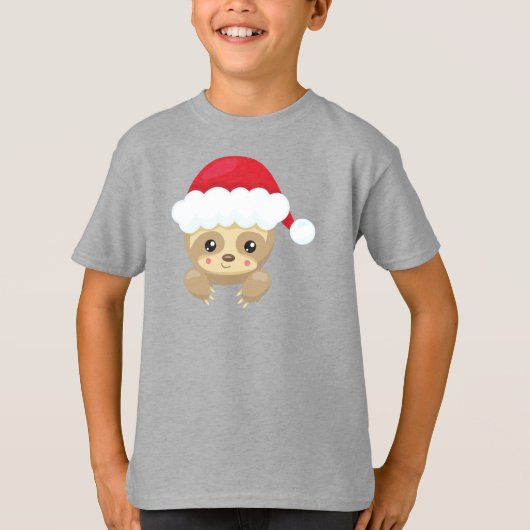 Kerstsleuf, Cute Sloth, Santa Hat, Kerstmis T-shirt (Voorkant)