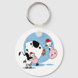 Kerstsleutelhanger met Kerstman koeien Sleutelhanger