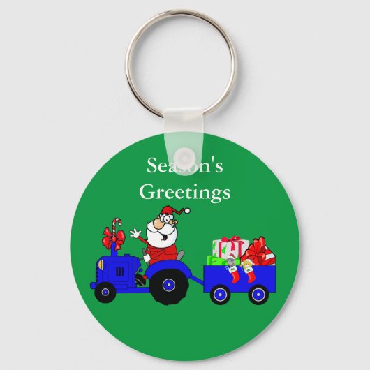 Kerstsleutelhanger met Kerstman-tractor en cadeaus Sleutelhanger (Voorkant)