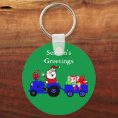 Kerstsleutelhanger met Kerstman-tractor en cadeaus Sleutelhanger (Voorkant)