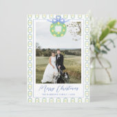 Kerstslinger Citroen Blauwe Strik Foto Vakantie Feestdagenkaart (Staand voorkant)