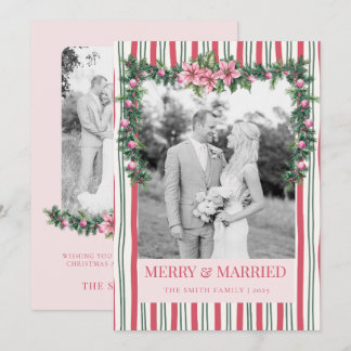 Kerstslinger Gestreept Foto met 'Merry & Married' Feestdagenkaart