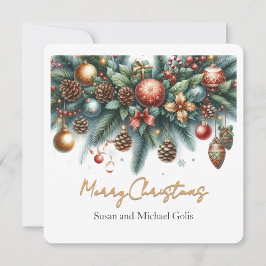 Kerstslinger groen en goud feestdagenkaart (Voorkant)