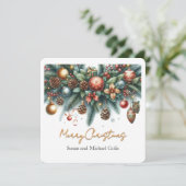 Kerstslinger groen en goud feestdagenkaart (Staand voorkant)