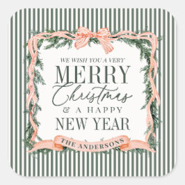 Kerstslinger lint frame vierkante sticker