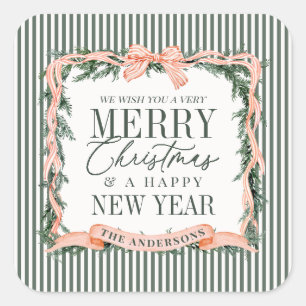 Kerstslinger lint frame vierkante sticker