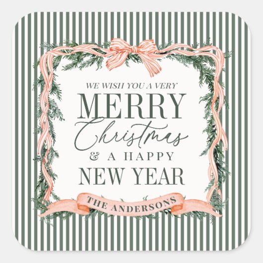 Kerstslinger lint frame vierkante sticker (Voorkant)