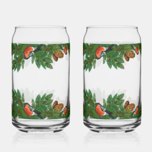 Kerstslinger met dennenappels en vogels blikvorm glas