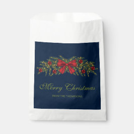 Kerstslinger met een rode strik en kerstballen bedankzakje