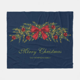 Kerstslinger met een rode strik en kerstballen fleece deken
