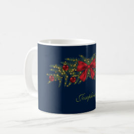 Kerstslinger met een rode strik en kerstballen koffiemok