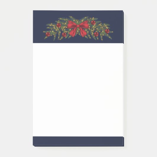 Kerstslinger met een rode strik en kerstballen post-it® notes (Voorkant)