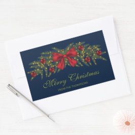 Kerstslinger met een rode strik en kerstballen rechthoekige sticker