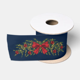 Kerstslinger met een rode strik en kerstballen satijnen lint