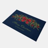 Kerstslinger met een rode strik en ornamenten deurmat (Schuin)