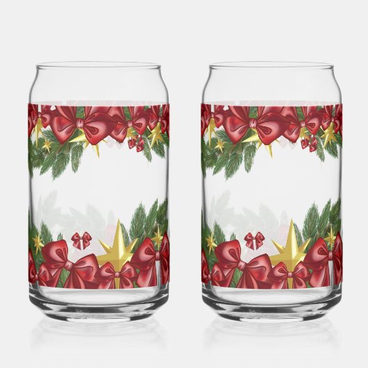 Kerstslinger met rode linten en sterren blikvorm glas (Voorkant)