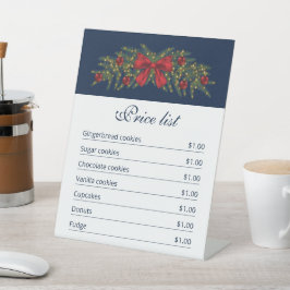 Kerstslinger op Blauw - Kerst Prijslijst Reclamebord Met Voetstuk