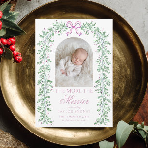 Kerstslinger Preppy Roze Meisje Baby Geboorte Aankondiging
