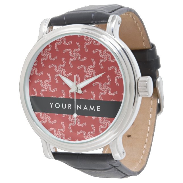 Kerstslinger, Rood, Uw naam, Personaliseer Horloge (Gekanteld)