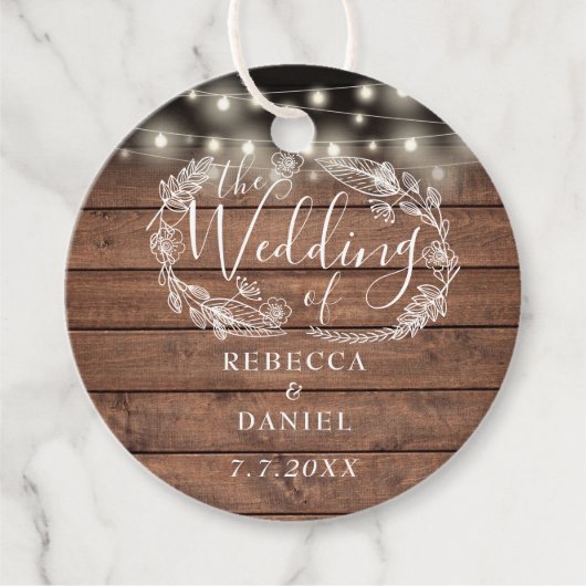 Kerstslingers Bloem Rustieke Houten Bruiloft Bedankjes Labels (Voorkant)