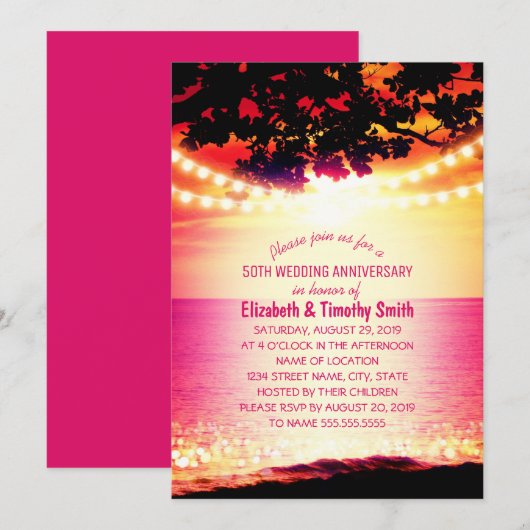 Kerstslingers Zonsondergang Strand Huwelijksjubile Kaart (Voorkant / Achterkant)