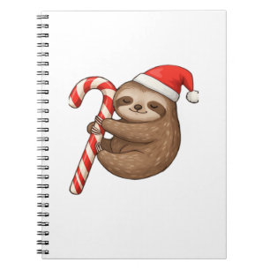 Kerstsloth die een snoepstok omhelst klassiek T-sh Notitieboek
