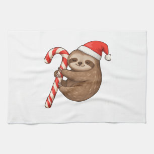 Kerstsloth die een snoepstok omhelst klassiek T-sh Theedoek
