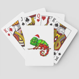Kerstsluierkameleon Chamaeleo Kerstman Hoed Pokerkaarten