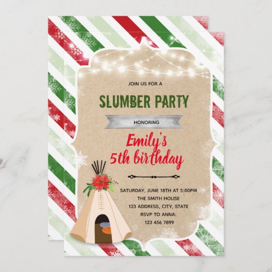 kerstsluimeruitnodiging kaart (Voorkant / Achterkant)