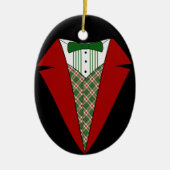 Kerstsmoking, rode en groene elf keramisch ornament (Voorkant)