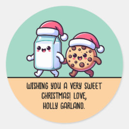 Kerstsnacks Melk en Koekje Schattige Aangepaste Te Ronde Sticker