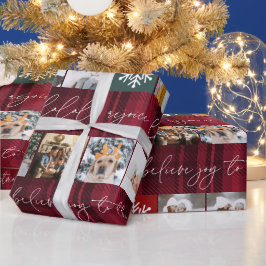 Kerstsneeuw 8 foto's rooster collage rode vleid cadeaupapier