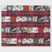 Kerstsneeuw 8 foto's rooster collage rode vleid cadeaupapier (Vlak)