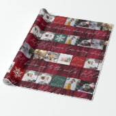 Kerstsneeuw 8 foto's rooster collage rode vleid cadeaupapier (Uitgerold)