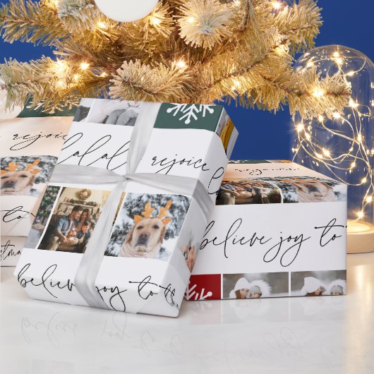 Kerstsneeuw 8 foto's rooster zwart wit cadeaupapier (Feestdagen)