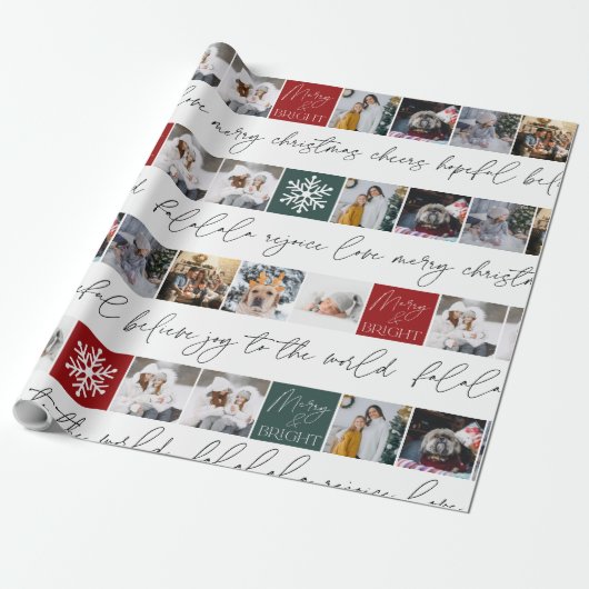 Kerstsneeuw 8 foto's rooster zwart wit cadeaupapier (Uitgerold)