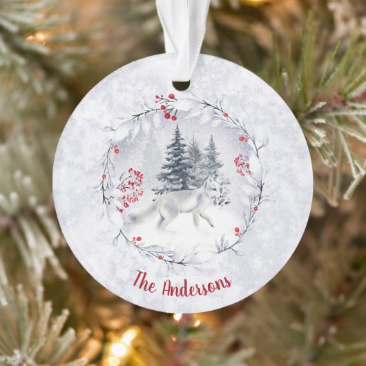 Kerstsneeuw Arctic Fox Winter landschap naam Ornament (Boom)