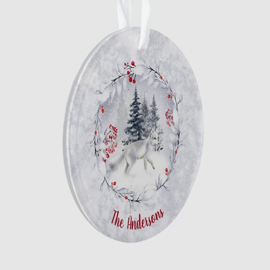 Kerstsneeuw Arctic Fox Winter landschap naam Ornament (voorkant)