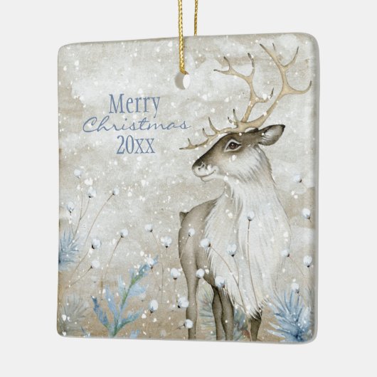 kerstsneeuw Dierendeer Typografie personaliseren Keramisch Ornament (Links)