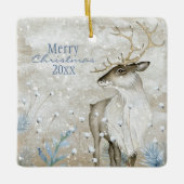 kerstsneeuw Dierendeer Typografie personaliseren Keramisch Ornament (Voorkant)