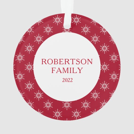 Kerstsneeuw Flakes Aangepaste familienaam Ornament (achterkant)